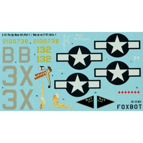 DOUGLAS C-47 SKYTRAIN DAKOTA PIN-UP NOSE ART AND STENCILS 1 1/72 Foxbot 72-017