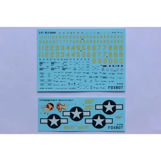 DOUGLAS C-47 SKYTRAIN/DAKOTA PIN-UP NOSE ART AND STENCILS 2 1/72 Foxbot 72-018