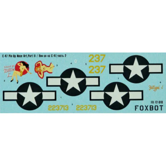 DOUGLAS C-47 SKYTRAIN/DAKOTA PIN-UP NOSE ART AND STENCILS 2 1/72 Foxbot 72-018