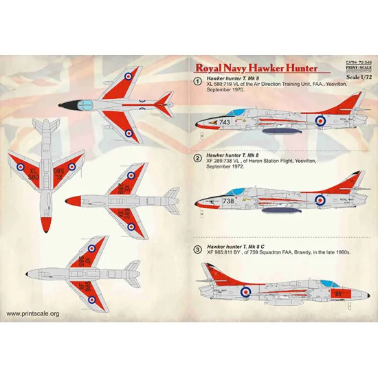 NEW WET DECALS ROYAL NAVY HAWKER HUNTER 1/72 SCALE PRINT SCALE 72-348