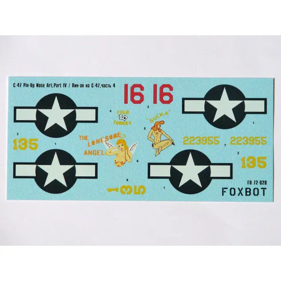 DOUGLAS C-47 SKYTRAIN/DAKOTA PIN-UP NOSE ART AND STENCILS 4 1/72 Foxbot 72-020