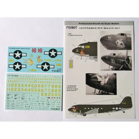 DOUGLAS C-47 SKYTRAIN/DAKOTA PIN-UP NOSE ART AND STENCILS 4 1/72 Foxbot 72-020