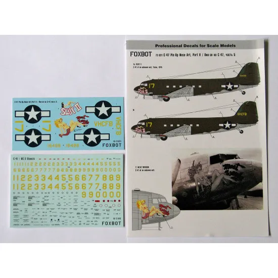 DOUGLAS C-47 SKYTRAIN/DAKOTA PIN-UP NOSE ART AND STENCILS 5 1/72 Foxbot 72-021