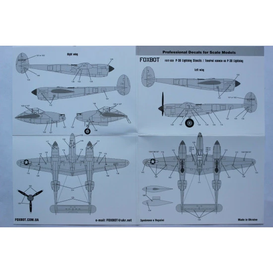 DECAL FOR STENCILS FOR P-38 LIGHTNING 1/72 Foxbot 72-030