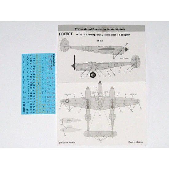 DECAL FOR STENCILS FOR P-38 LIGHTNING 1/72 Foxbot 72-030