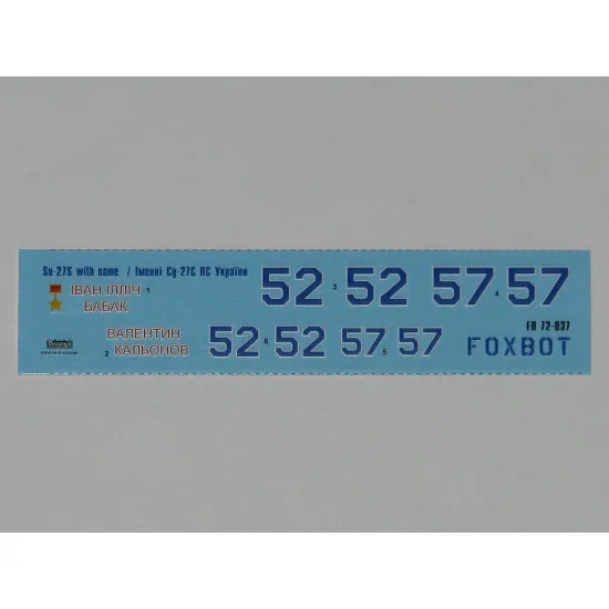 DECALS SUKHOI SU-27 WITH NAME 1/72 SCALE Foxbot 72-037