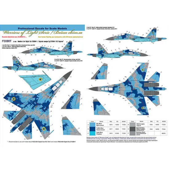 DECAL FOR NUMBERS FOR SUKHOI SU-27UBM UKRANIAN AIR FORCES 1/32 Foxbot 32-005