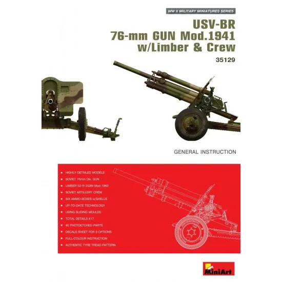 Miniart 35129 - 1/35 Soviet Gun USV-BR 76-mm 1941 with Limber and Crew USSR kit