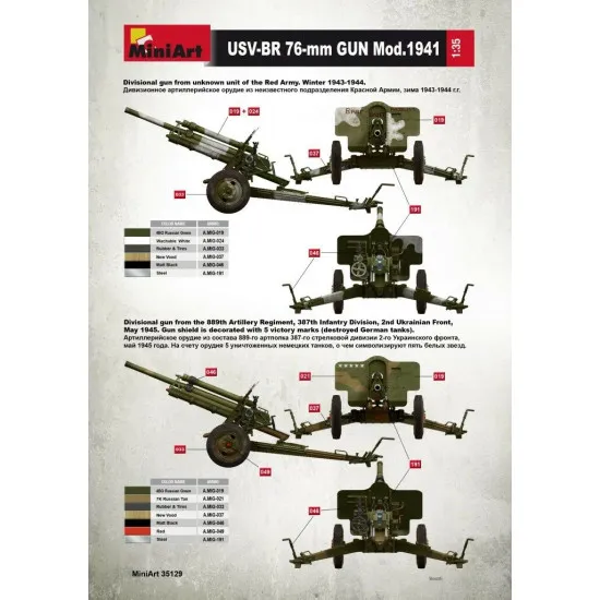 Miniart 35129 - 1/35 Soviet Gun USV-BR 76-mm 1941 with Limber and Crew USSR kit