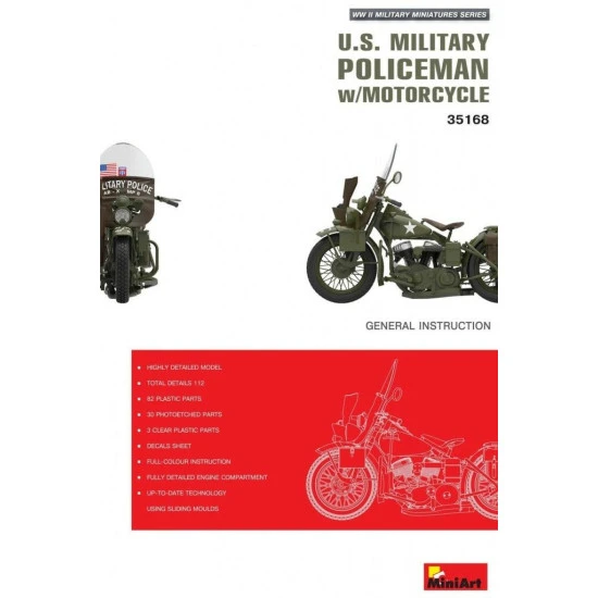 Miniart 35168 - 1/35 U.S.Military Policeman with Motorcycle WWII Plastic Models