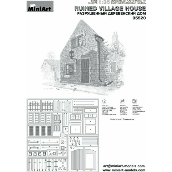 Miniart 35520 - 1/35 Ruined Village House Diorama Scale Plastic Model Kit