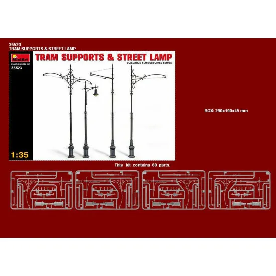 Miniart 35523 - 1/35 Tram Supports and Street Lamp Scale Plastic Model Kit