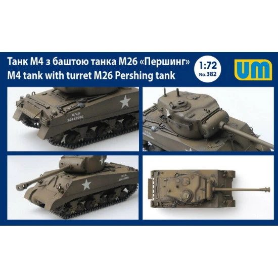 Unimodel 382 - 1/72 M4 Tank with Turret M26 Pershing Plastic Model Kit UM 382