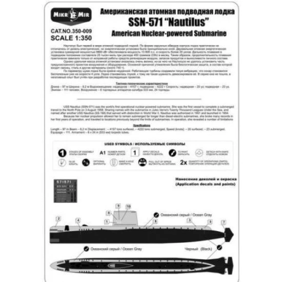 Micro Mir 350-009 - 1/350 SSN-571 Nautilus US Nuclear Submarine 277 mm scale