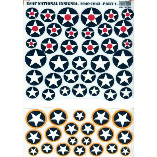 Print Scale 0002-48 - 1/48 VVS USAF national insignia 1940-1942 Part 1 Dry decal