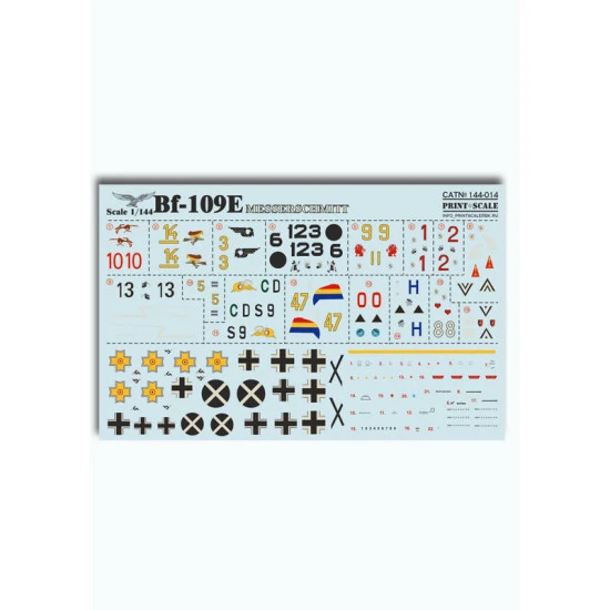 Print Scale 144-014 - 1/144 Airplane Messerschmitt Bf-109 E Aircraft, wet decal