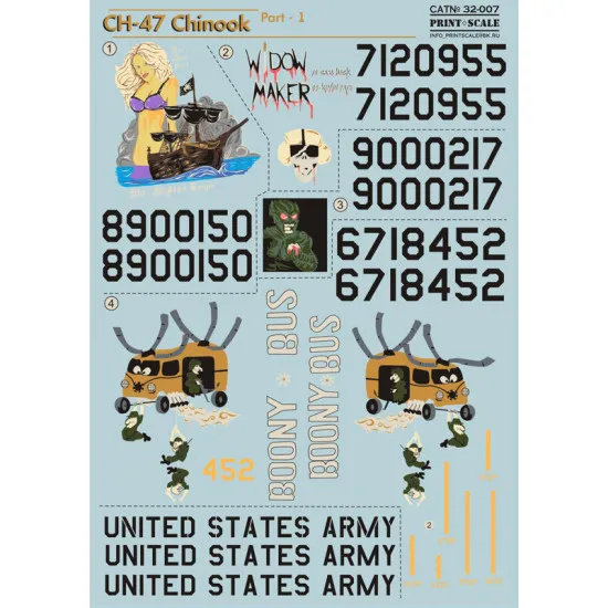 Print Scale 32-007 - 1/32 Airplane Ch-47 Chinook Aircraft Accessories, wet decal