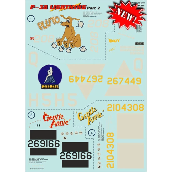 Print Scale 32-010 - 1/32 Decal for Airplane P-38 Lightning Part-2 Aircraft