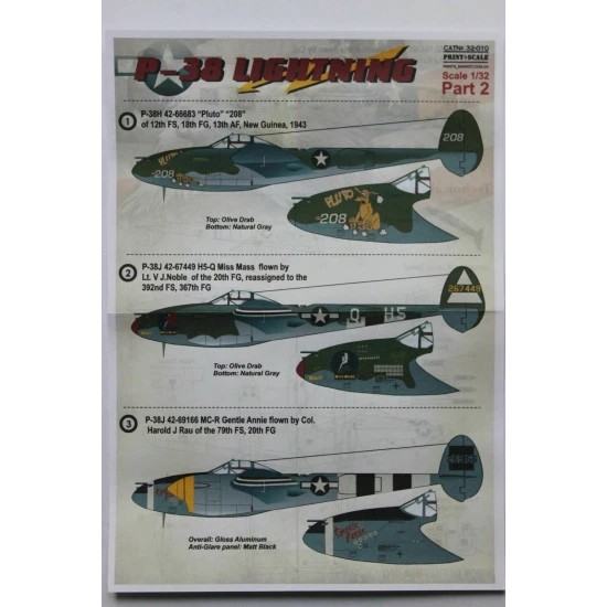 Print Scale 32-010 - 1/32 Decal for Airplane P-38 Lightning Part-2 Aircraft