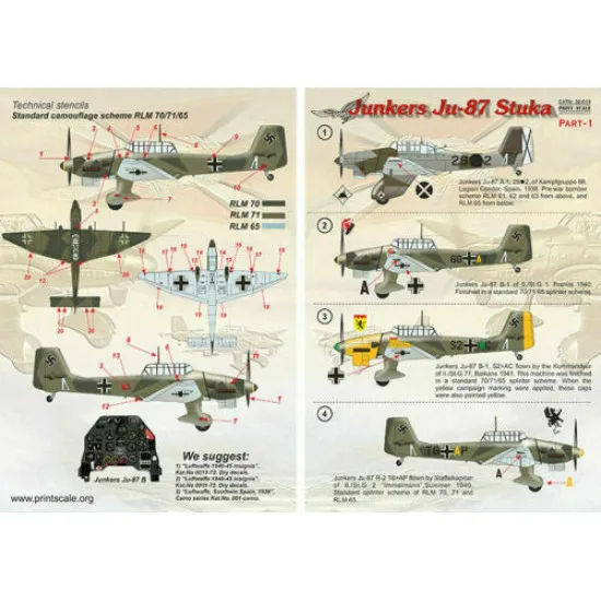 Print Scale 32-019 - 1/32 Junkers Ju-87 Part 1 The complete set 2 leaf wet decal