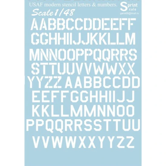 Print Scale 48-003 - 1/48 Airplane USAF Modern Stencil Letters 3, wet decal
