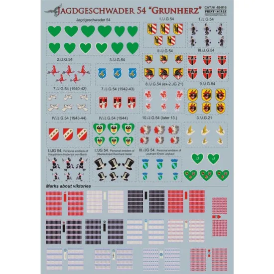 Print Scale 48-016 - 1/48 Decal for Jagdgeschwader 54 Grunherz