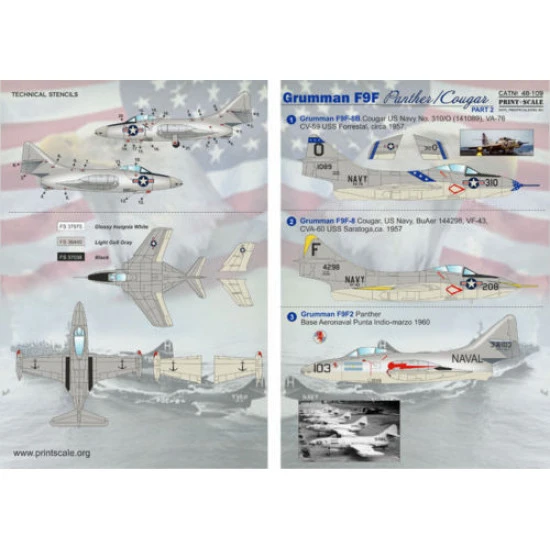 Print Scale 48-109 - 1/48 Decal for Airplane Grumman F9f Panther Part-2 Aircraft