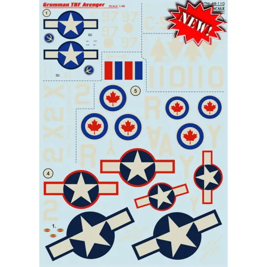 Print Scale 48-110 - 1/48 Decal for Airplane Grumman Tbf Avenger Aircraft