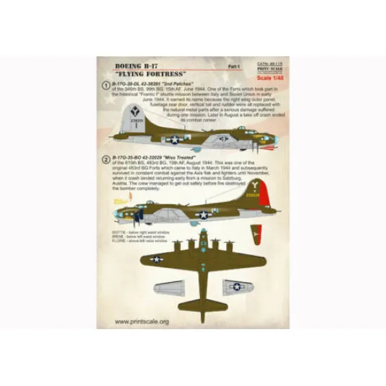 Print Scale 48-115 - 1/48 Decal for Airplane Boeing B-17 Flying Fortress, Part 1