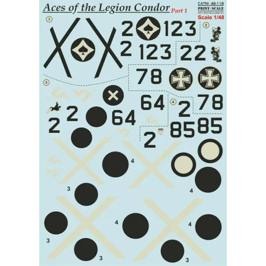 Print Scale 48-118 - 1/48 Decal for Airplane Aces of the Legion Condor, Part 1