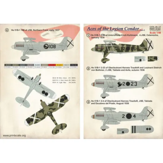 Print Scale 48-119 - 1/48 Decal for Airplane Aces of the Legion Condor, Part 2