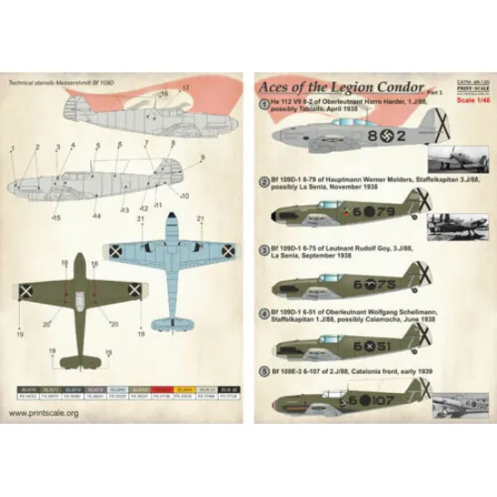 Print Scale 48-120 - 1/48 Decal for Airplane Aces of the Legion Condor, Part 3