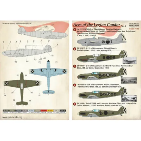 Print Scale 48-121 - 1/48 Decal for Airplane Aces of the Legion Condor, Part 4