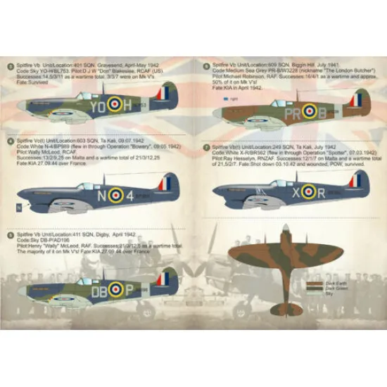 Print Scale 48-123 - 1/48 Decal for Airplane Spitfire Mk V Aces, Part 2 Aircraft