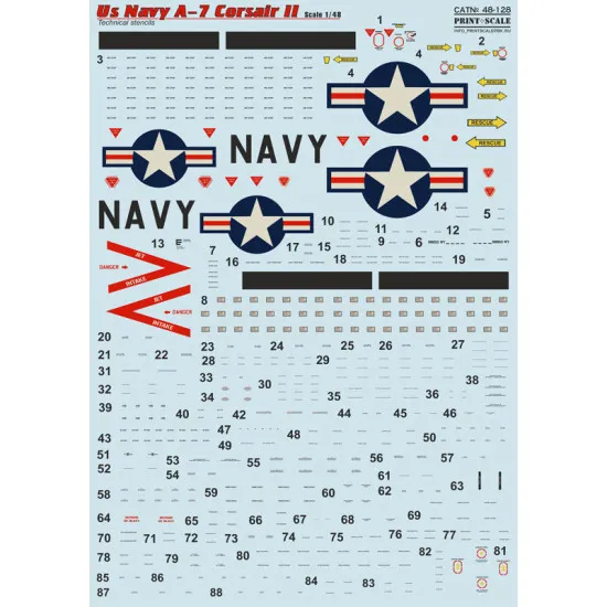 Print Scale 48-124 - 1/48 Decal for Airplane US Navy A-7 Corsair Ll, Part 1