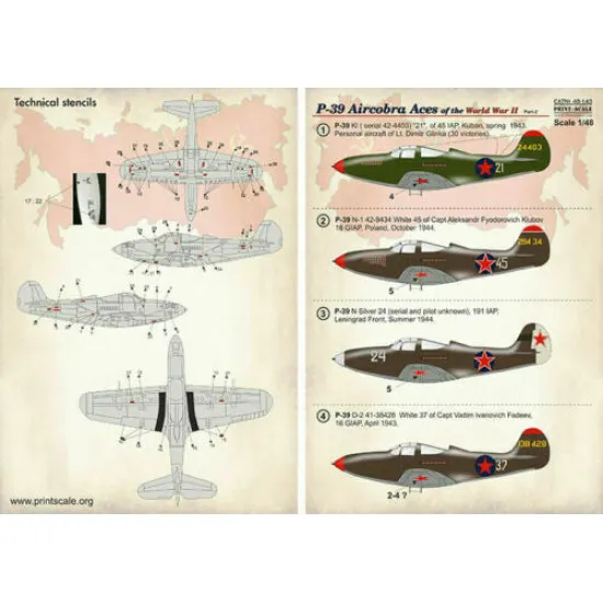 Print Scale 48-143 - 1/48 R-39 Aircobra Aces of the World War II Part 2 decal