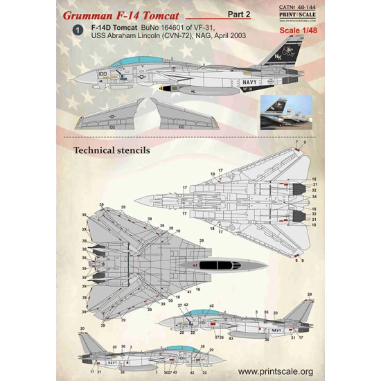 Print Scale 48-144 - 1/48 F-14 Tomcat Part 2 The complete set 2 leaf, wet decal