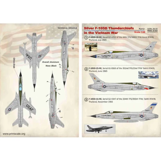 Print Scale 48-151 - 1/48 Silver F-105D in Viet Nam War Part 1 Part-2, wet decal