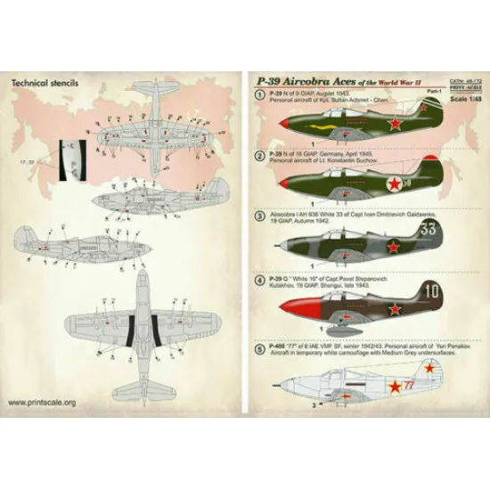 Print Scale 48-172 - 1/48 P-39 Aircobra Aces of the World War II Part 1 decal
