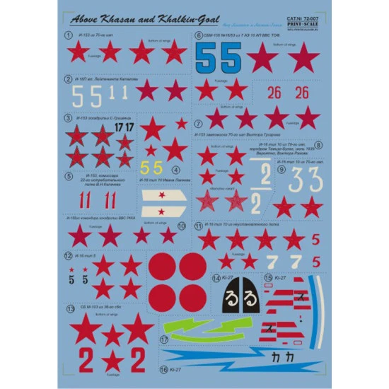 Print Scale 72-007 - 1/72 Above Khasan And Khalkin-goal, wet decal Aircraft