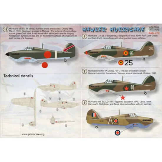 Print Scale 72-022 - 1/72 Hawker Hurricane, wet decal Aircraft