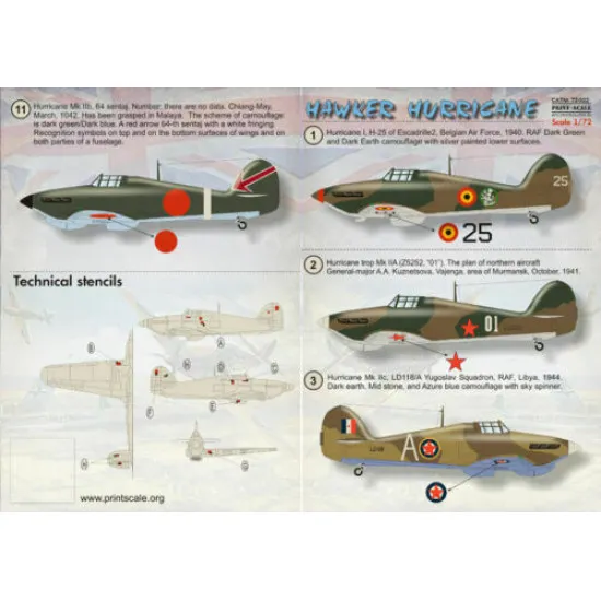 Print Scale 72-022 - 1/72 Hawker Hurricane, wet decal Aircraft
