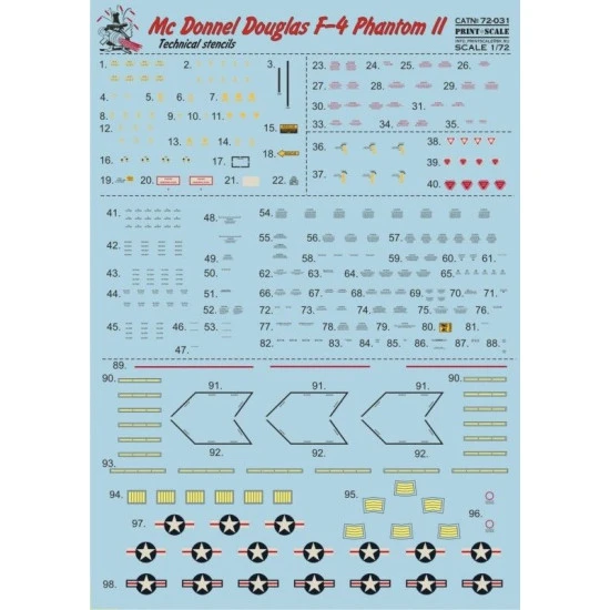 Print Scale 72-031 - 1/72 Decal for F-4 Phantom Technical Stencils