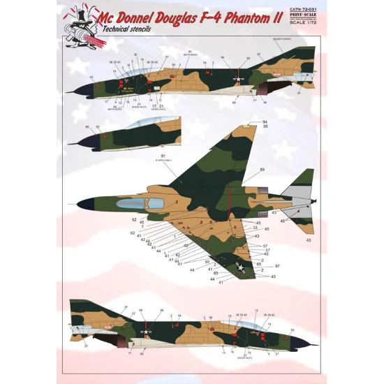 Print Scale 72-031 - 1/72 Decal for F-4 Phantom Technical Stencils
