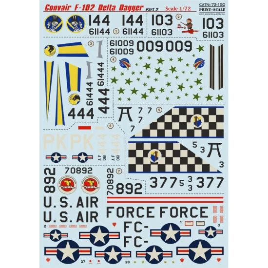 Print Scale 72-150 - 1/72 Decal for Convair F-102 Delta Dagger Part 2 Aircraft