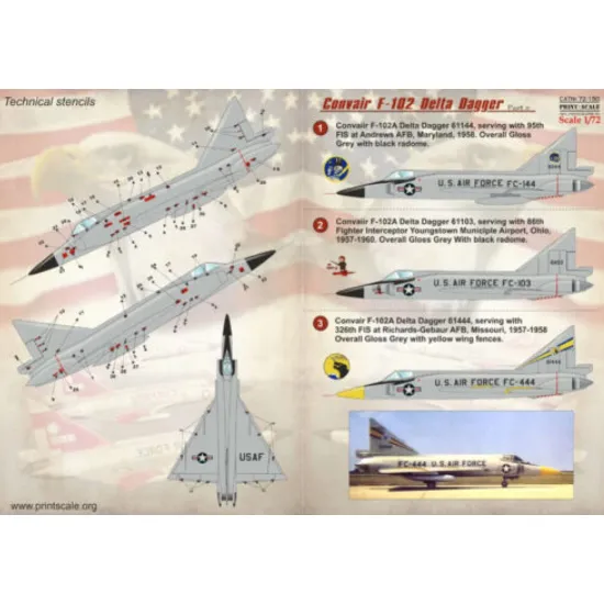 Us Stock Print Scale 72-150 - 1/72 Decal For Convair F-102 Delta Dagger Part 2 Aircraft