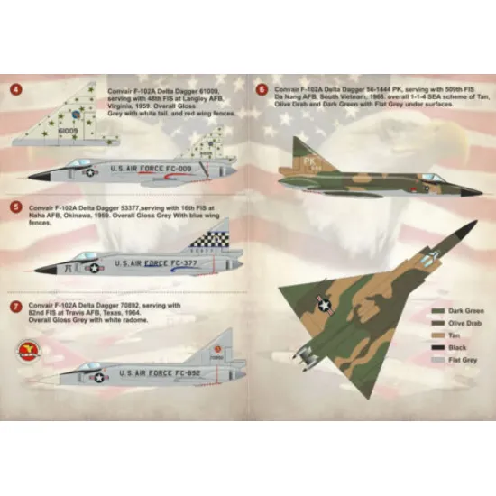 Us Stock Print Scale 72-150 - 1/72 Decal For Convair F-102 Delta Dagger Part 2 Aircraft