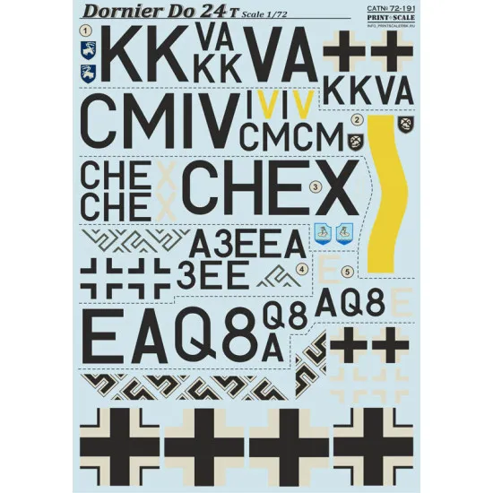 Print Scale 72-191 - 1/72 Decal for Dornier Do 24 T (Aircraft wet decal)
