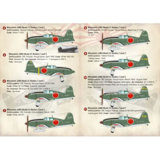Print Scale 72-195 - 1/72 Decal for Mitsubishi J2m Raiden (Aircraft wet decal)