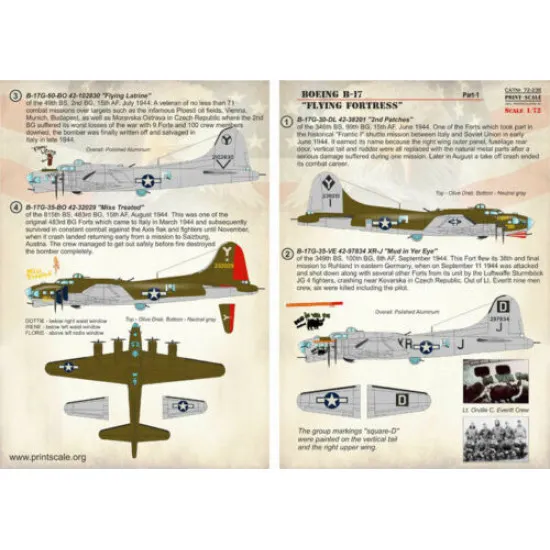 Print Scale 72-236 - 1/72 Airplane Boeing B-17 Flying Fortress Aircraft decal